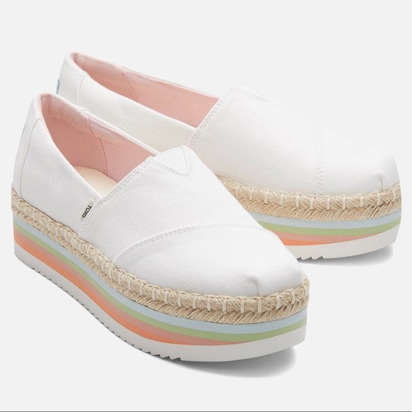 Toms Shoes | Nwt Toms Alpargata Platform Rope Canvas Shoes White Rainbow | Color: Pink/White | Size: 7.5 | Themarblecloset's Closet